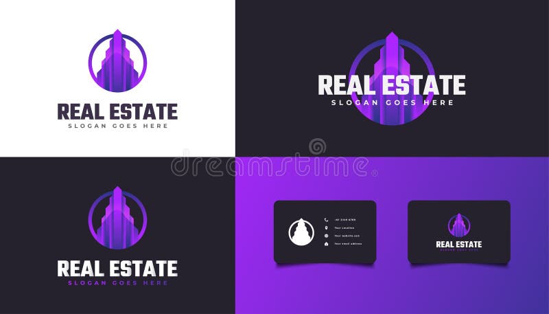 Modern Real Estate Logo in Purple Gradient. Building, Property Development, Architecture and Construction Logo royalty free illustration