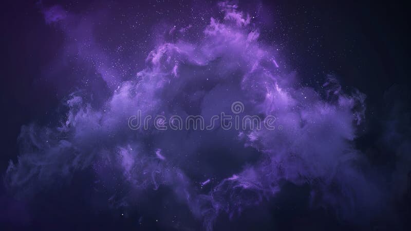 Modern realistic illustration of magic smoke clouds, smog or dust clouds with particles. Abstract background with purple stock image