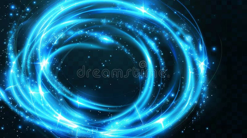 This modern realistic illustration shows light blue magic energy swirls isolated on transparent background with bright stock photography