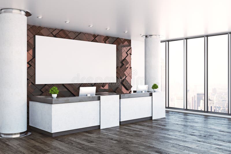 Modern reception with clean poster side vector illustration