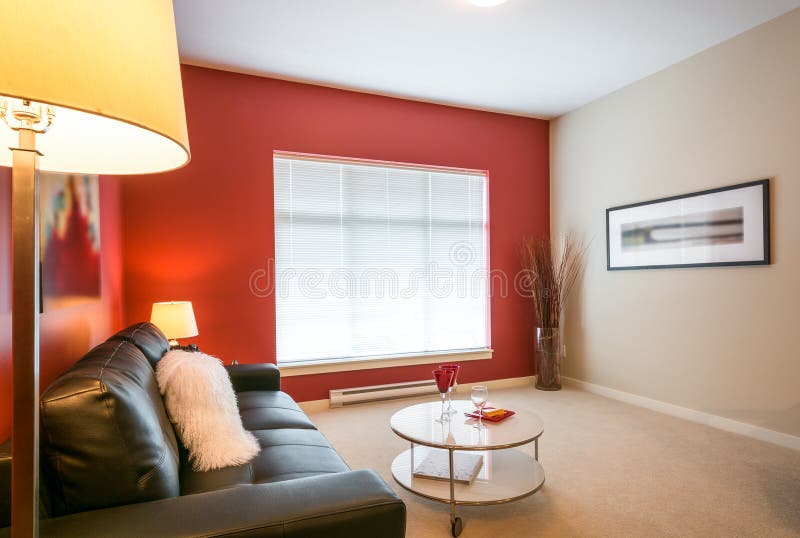 Modern red living room stock photo. Image of estate, furniture 72281996