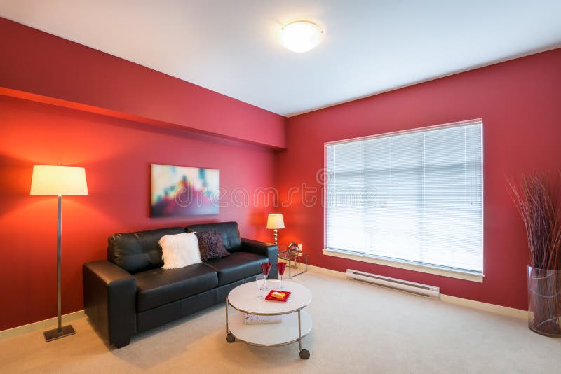 Modern red living room stock image. Image of decorate 72282003