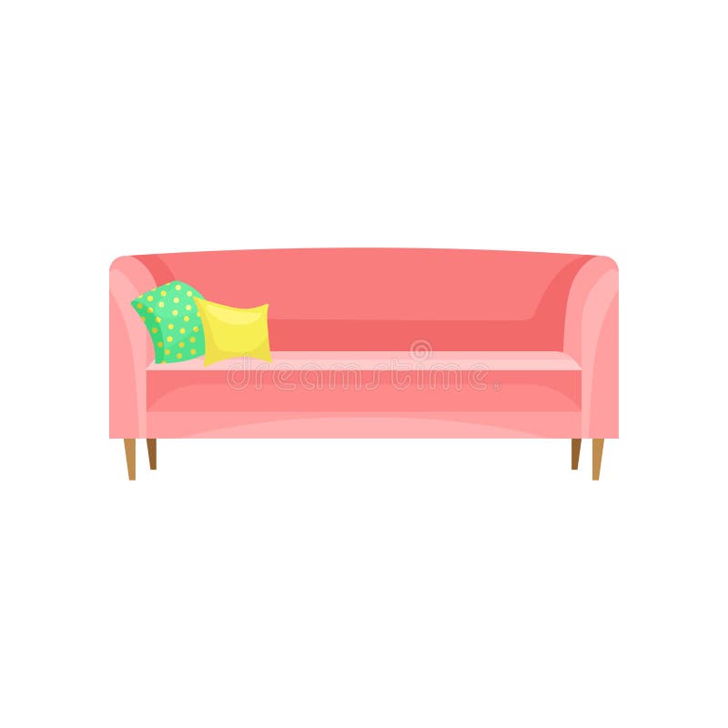 Modern red sofa with pillows, living room furniture, interior design element vector Illustration on a white background royalty free illustration Modern red sofa with pillows, living room furniture, interior design element vector Illustration on a white background royalty free illustration