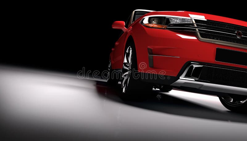 Modern red SUV car in a spotlight on a black background. royalty free illustration Modern red SUV car in a spotlight on a black background. royalty free illustration