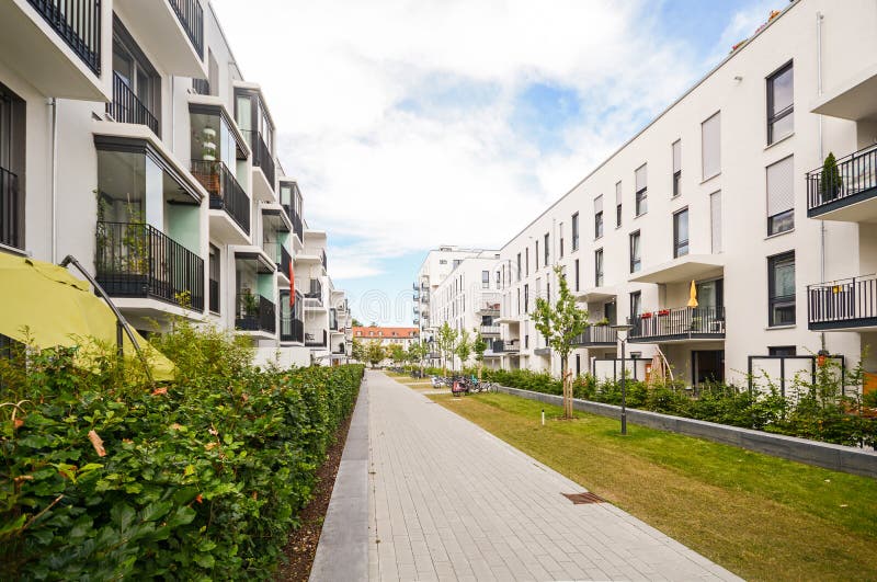 Modern residential buildings with outdoor facilities, Facade of new apartment house royalty free stock image Modern residential buildings with outdoor facilities, Facade of new apartment house royalty free stock image