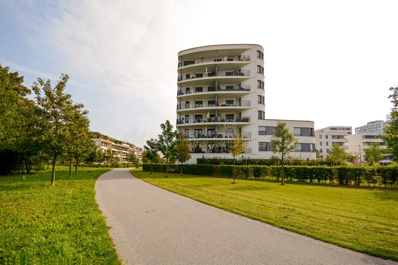 Modern residential tower, apartment building in a new urban development