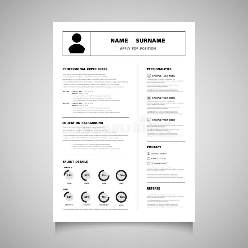 Modern resume cv form of black color vector. You can use for apply for a job that you love vector illustration Modern resume cv form of black color vector. You can use for apply for a job that you love vector illustration
