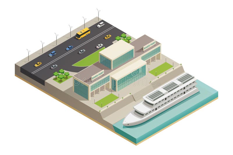 River Port Cruiser Isometric Composition