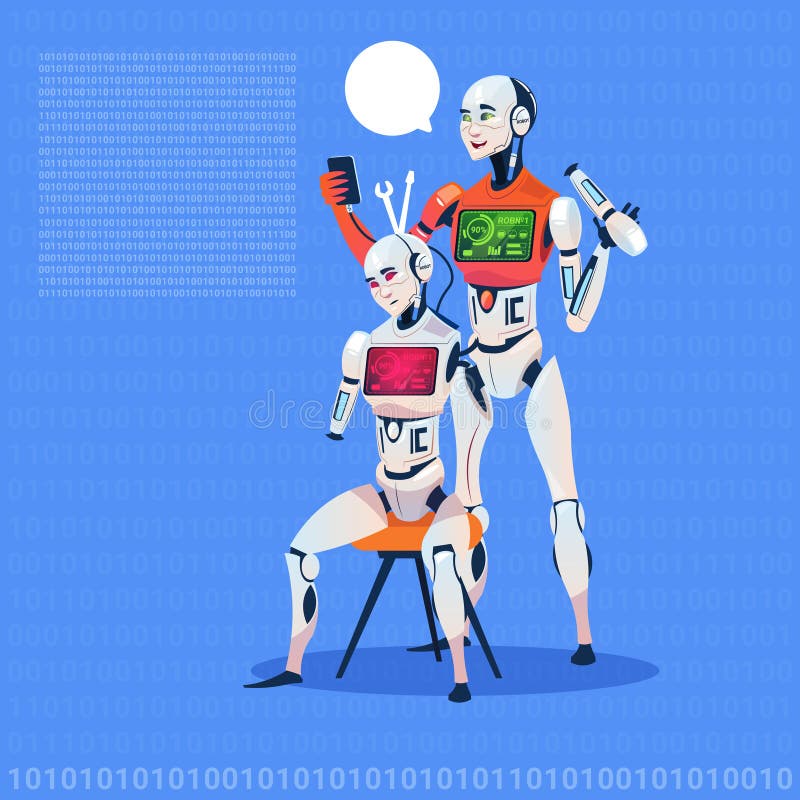 Modern Robot Fixing Electronic Cyborg Futuristic Artificial Intelligence Technology Concept vector illustration