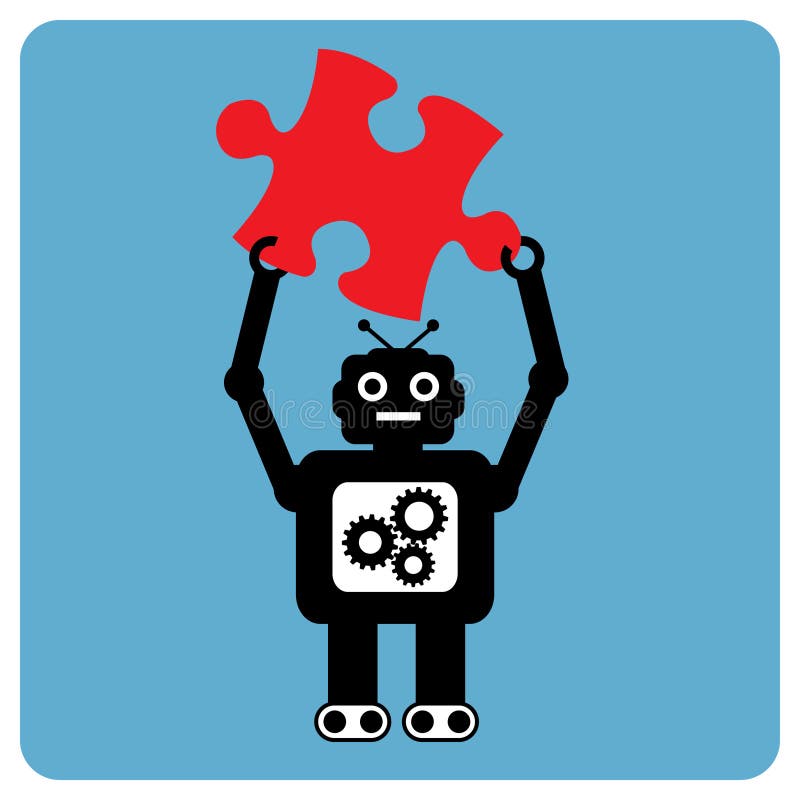 Modern robot with puzzle pieces