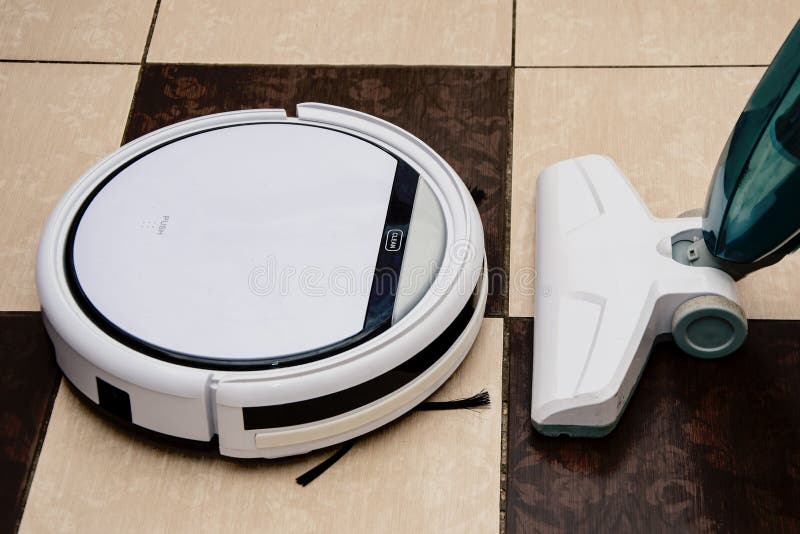 Modern Robot Vacuum Cleaner Opposite Conventional Vacuum Cleaner