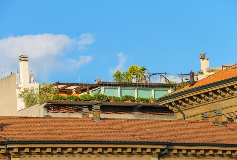 Modern roof garden in the historical centre of Rimini, Italy