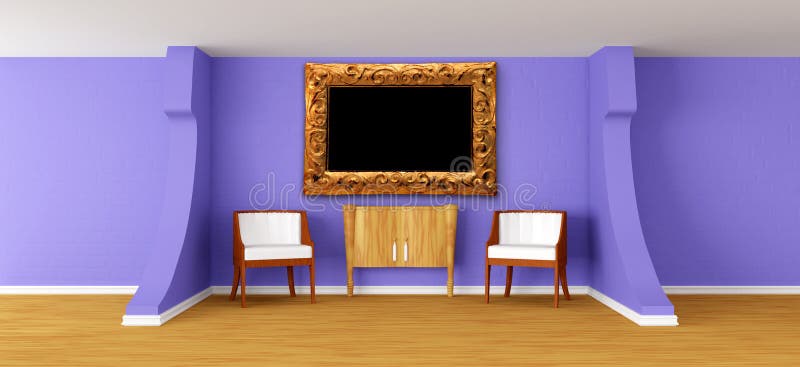 Modern room with armchairs, bureau and frame stock illustration
