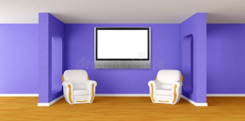 Modern room with armchairs and lcd tv royalty free illustration
