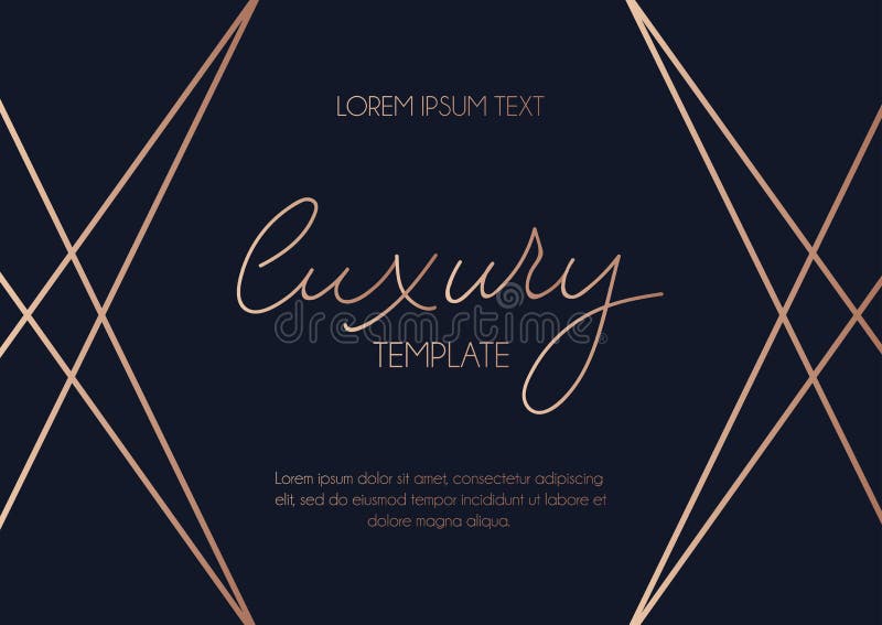Modern rose gold card with abstract lines and navy blue background. Trendy geometric shapes for wedding, invitation etc royalty free illustration