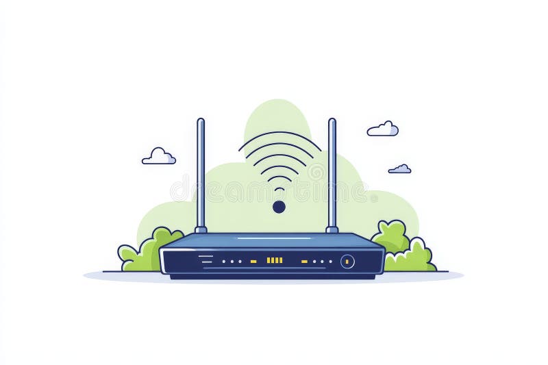 Modern router green Wi Fi signal surrounded by nature inspired elements concept of eco friendly technology sustainable royalty free illustration