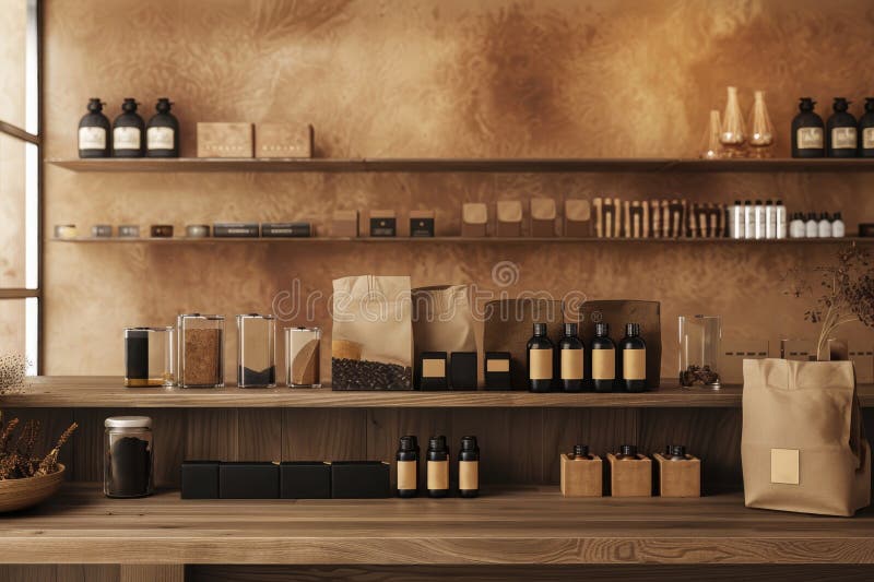 Modern Rustic Apothecary Interior with Natural Organic Products and