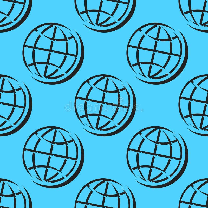 Modern seamless isometric pattern of globe symbols with clean negative space on a light blue background. Perfect for global vector illustration
