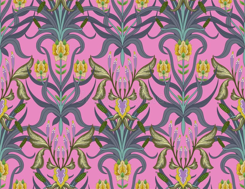Modern Seamless Pattern with Floral Art Deco Elements. Vector. Stock