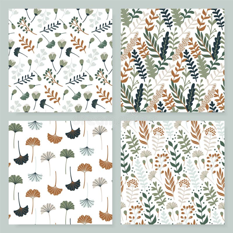 Modern seamless pattern with leaves, flowers and floral elements. vector illustration