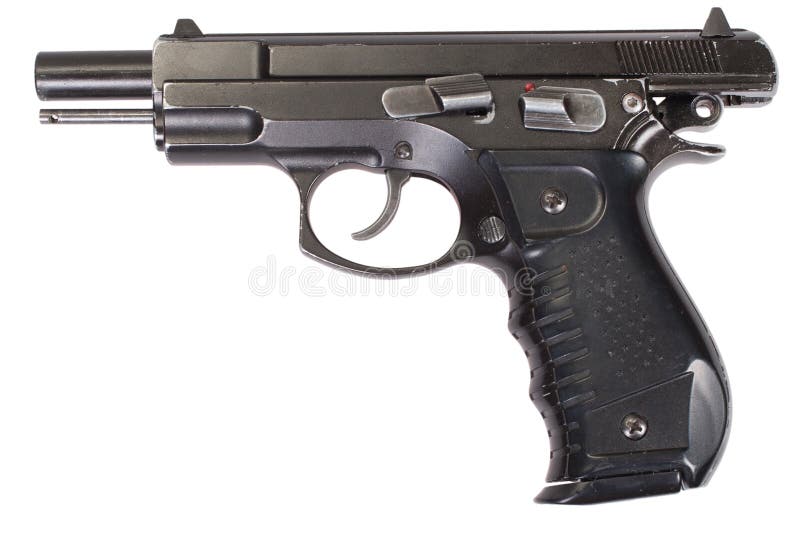 Modern semi-automatic pistol isolated on white