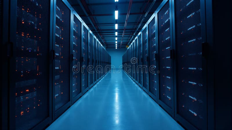Modern Server Room With Network Equipment royalty free illustration