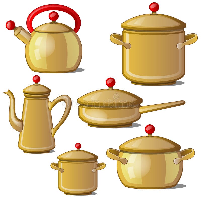 Collection of kettle, pan, cups and a jug. Vector royalty free illustration Collection of kettle, pan, cups and a jug. Vector royalty free illustration
