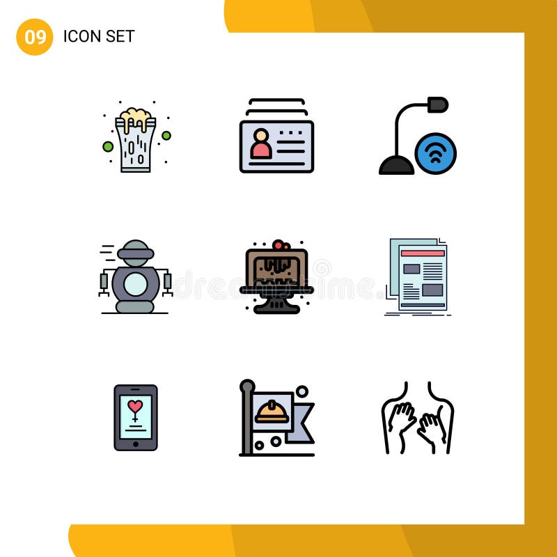 Modern Set of 9 Filledline Flat Colors Pictograph of robotic, human, id, microphone, gadget royalty free illustration