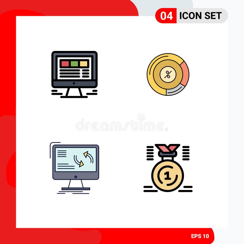 Modern Set of 4 Filledline Flat Colors and symbols such as browser, synchronization, internet, persentage, information vector illustration