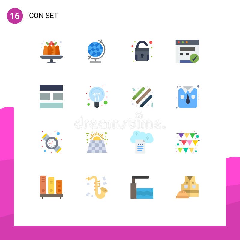 Modern Set of 16 Flat Colors and symbols such as education, image, padlock, editing, web stock illustration