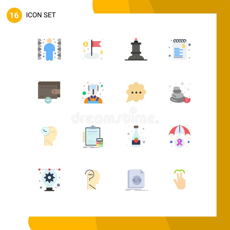 Modern Set of 16 Flat Colors and symbols such as wallet, delete, chess, shopping, list royalty free illustration