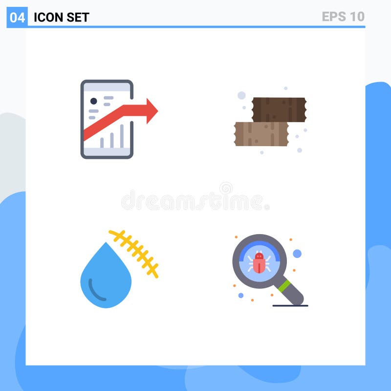 Modern Set of 4 Flat Icons Pictograph of arrow, bleeding, seo, dessert, cut stock illustration