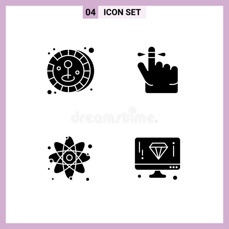 Modern Set of 4 Solid Glyphs and symbols such as coin, physics, finger, atom, diamond royalty free illustration