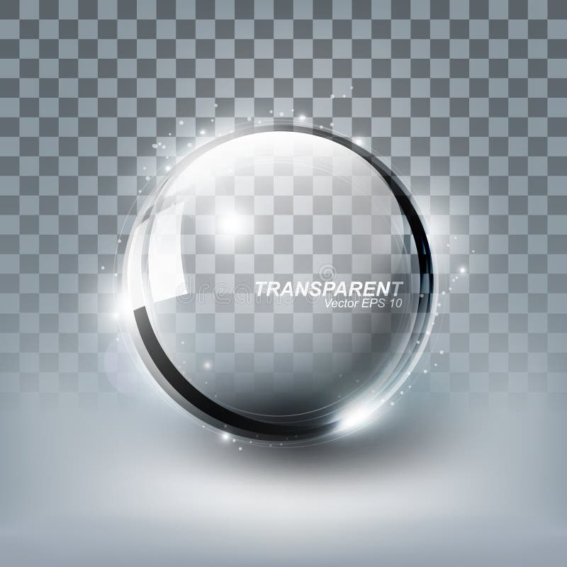 Modern Shiny Transparent glass sphere with shadow on white background, vector illustration