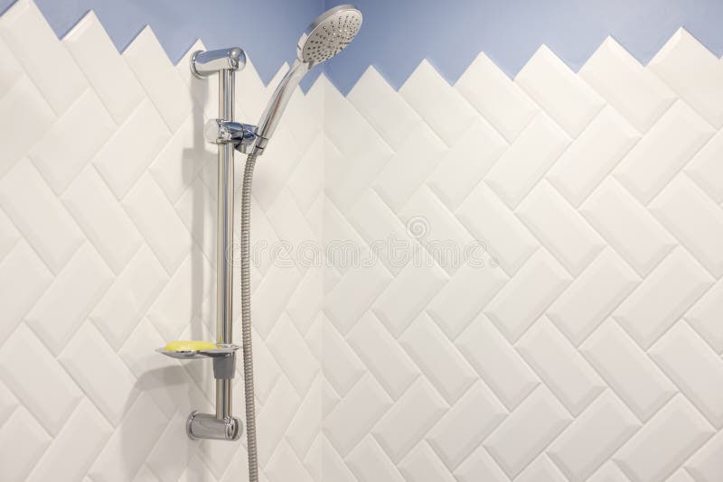 Modern Shower on Wall Rail in Modern White Bathroom Stock Image Image