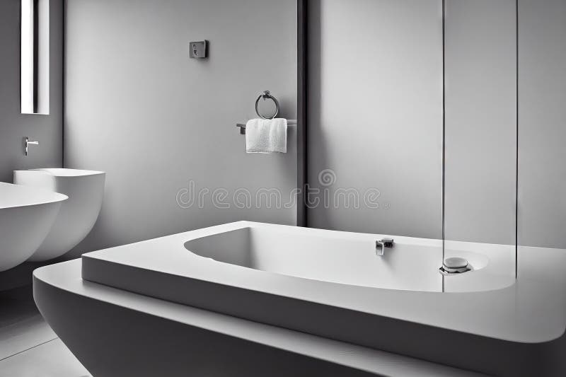 Modern Sink Design with Faucet in Interior of Bathroom Light Grey. Stock Illustration