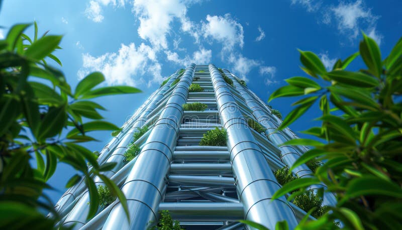 Modern skyskraparkitektur en häpnadsväckande bild av en handduksbyggnad utrustad med avancerad utställningsutrustning vektor illustrationer