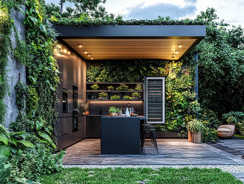 Modern smart large green interior large green interior home, futuristic home. Generated by Ai royalty free illustration