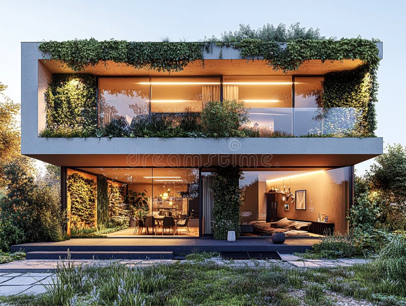 Modern smart large green interior large green interior home, futuristic home. Generated by Ai royalty free illustration