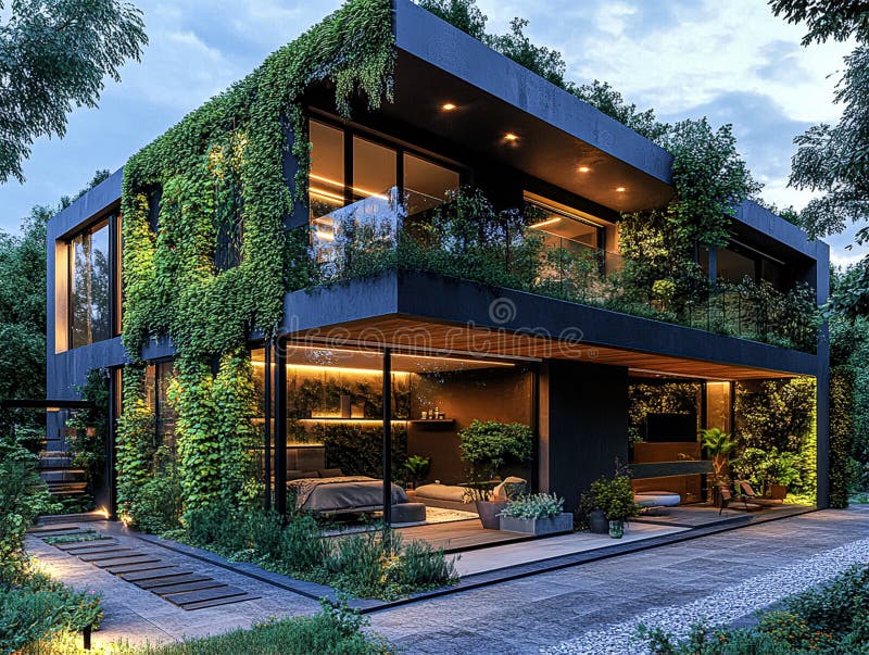 Modern smart large green interior large green interior home, futuristic home. Generated by Ai vector illustration