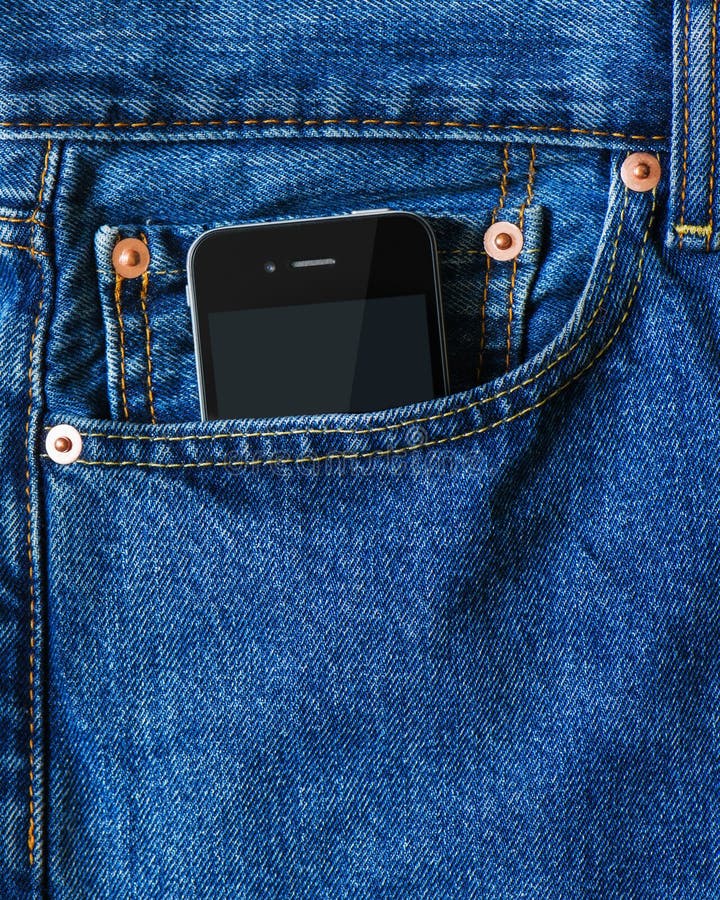 Modern Smart Phone In Front Pocket Of Blue Denim Jeans. Stock Photo ...