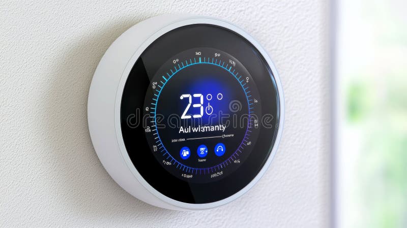 Modern Smart Thermostat för hemenergisparfunktioner stock illustrationer