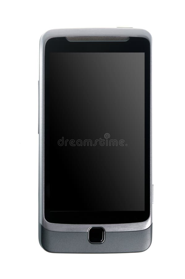 Modern smartphone with touchscreen isolated on white background