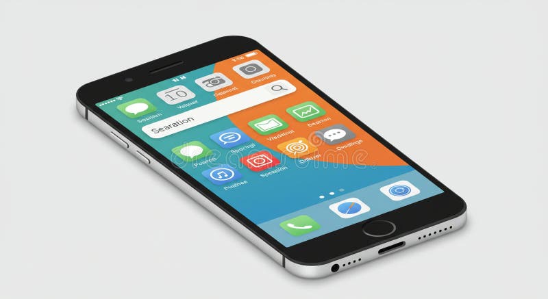 Modern smartphone with a sleek design and a touchscreen interface, displaying royalty free illustration