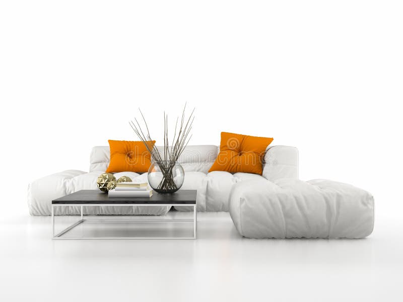 Modern Sofa Isolated on White Background 3D Rendering Stock Photo