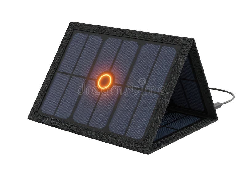 Modern solar panel device charging in sunlight with glowing indicator light royalty free illustration