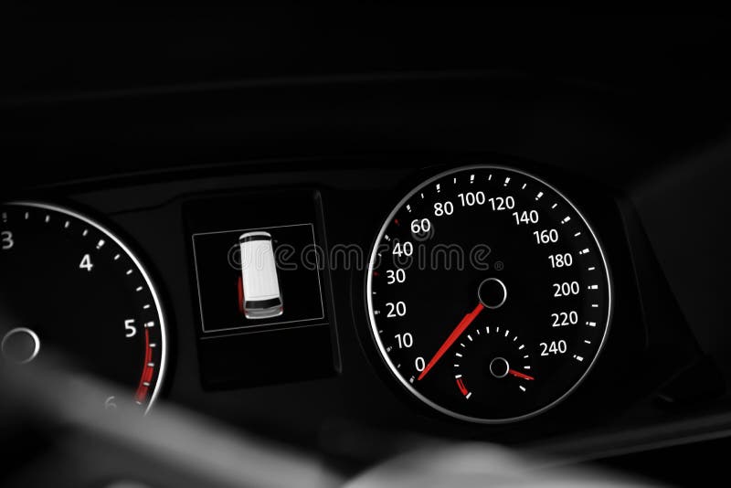 Modern Car Speedometer. Close Up Shot of the Dashboard Stock Image