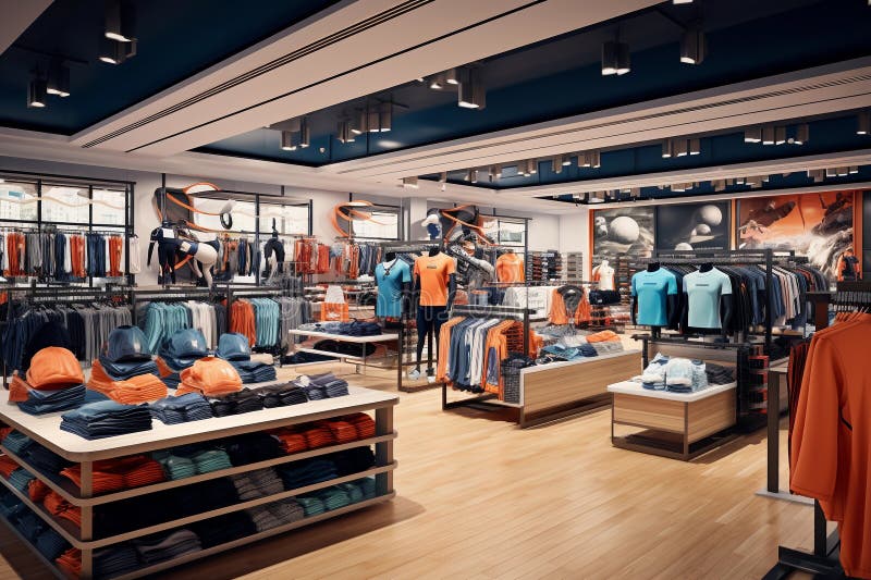 A Modern Sportswear Store. Interior of a Sportswear Store Stock