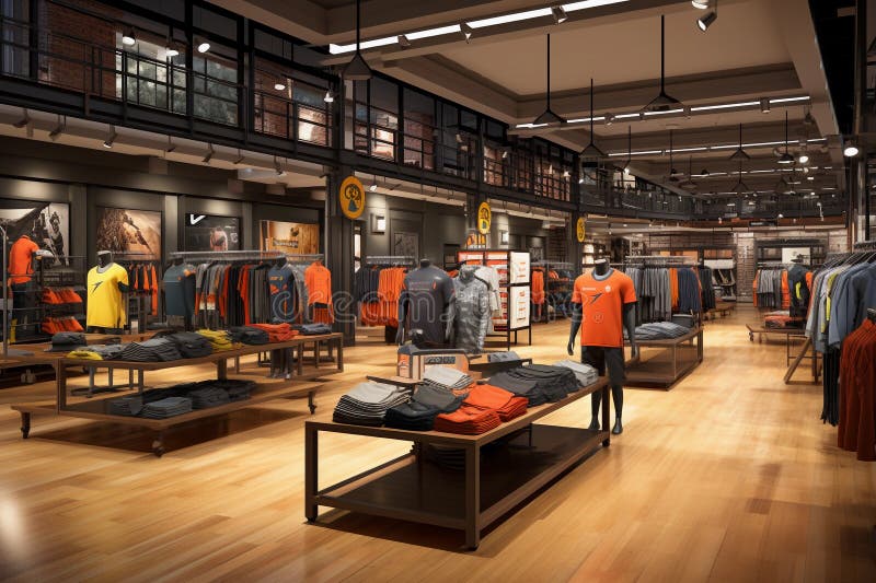 A Modern Sportswear Store. Interior of a Sportswear Store Stock