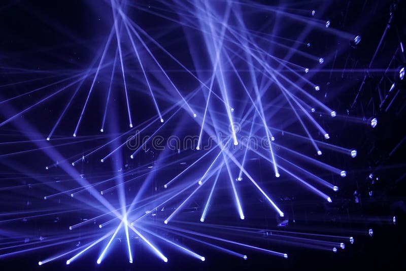 Modern Spotlights, Connecting Blue Rays of Light, Night Club Stock